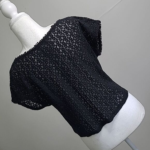 Pinky sz L black cropped lace pullover top - Picture 3 of 8